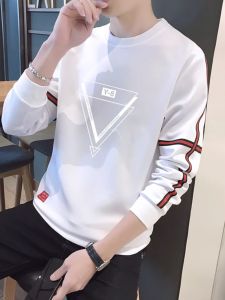 Mens round Neck Long Sleeve Sweatshirt Spring Autumn New Korean Version Printed Base Shirt Inner Wear for College Students
