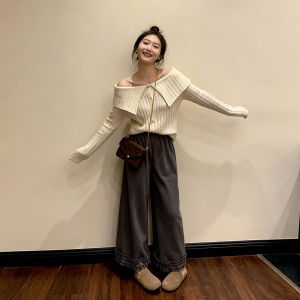 XUECAIQI | Collar Design Knitwear and Wide Leg Pants Set