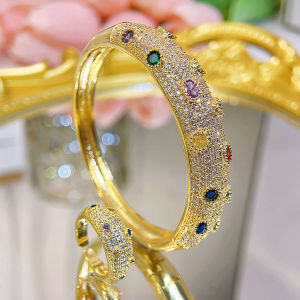 ชุดเครื่องประดับรัดข้อมือสตรีสไตล์ดูไบประดับเพชรทรงลูกบาศก์หลากสี SJ404แหวนกำไลข้อมือสำหรับงานจัดเลี้ยงเพทาย