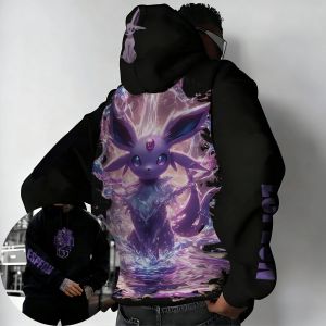 Bandai | Pokémon Anime Trendy Hip Hop Hoodie Autumn/Winter Mens New Edition Espeon Printed American Casual Loose Parent Child Sweater