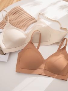 Seamless One-Piece Smooth Thin Womens Bra Comfortable No Steel Ring Nylon Fabric V-Neck Fixed Strap Full Cup Underwear