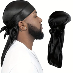 Mens Silk Durag Shower cap Bandana Silky Du Rag Doo Rag Long Tail Waves Cap