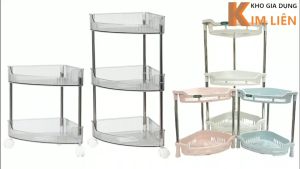 Kệ tam giác HOKORI 2 3 tầng nhựa VIỆT NHẬT cao cấp - Kệ trong có bánh xe khung inox - Đựng gia vị đồ phòng tắm - 5558