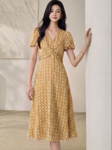Roey s house | Beach Vacation V-neck Puff Sleeve Satin Dress