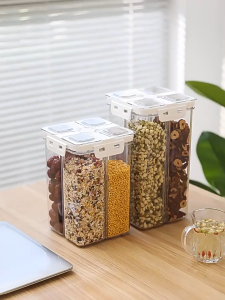 TerraFresh Multi-compartment Airtight Leak-proof food storage container with separate dispensing lids for easy access to grains and legumes fridge organizer by TheHomeShoppe