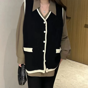 plus Size V-Neck Vest Womens Outerwear Loose Fit Slimming Style Commute Spring 2024 Single Button Closure Other Material