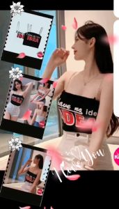 🎀Korean Fashion🎀เสื้อครอปสายเดี่ยว แต่งสายโซ่ ผ้าร่อง สกรีนตัวอักษรลาย IDEA 2 สี แฟชั่น