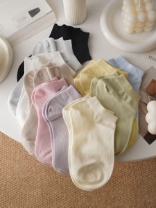 Candy Colored Pure Cotton Short Socks Womens Thin Low Cut Brief Pure Color Cotton Socks Anti-Ball Anti-Deformation Breathable