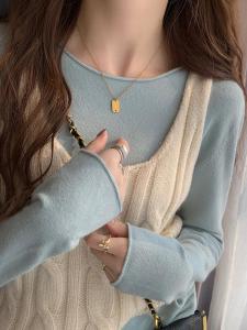 Stylish Base Layer Shirt Womens Knitted Sweater Autumn Winter New Arrival Korean Style Loose Fit Casual Simple Design Long Sleeve