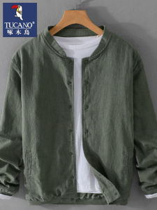 Loose Fit Linen Jacket Mens Spring New Chinese Style Stand Collar Fashion Urban Casual Long Sleeve Breathable Outerwear
