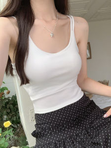 Womens Cotton Blend Tank Top with Chest Pad Integrated Design Summer 2025 New Style Commute Style Short Length Solid Color