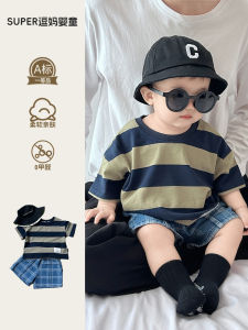 Summer Clothes for Babies 6 Months Baby Summer Clothing Super Fashionable Infant Trendy Clothes T-shirt Plaid Pants Two-piece Set Summer
