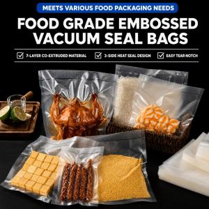 100Pcs Food Vacuum Sealer Bags BPA-Free Embossed Vacuum Pouches for Food Storage Meal Prep Sous Vide Cooking Meat Fruits & Vegetables Freezer and Microwave Safe Compatible with Most Vacuum Sealers