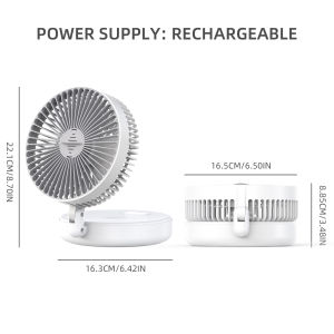 Desktop Fan 90° Foldable 1200mAh/4800mAh Rechargeable 4 SpeedsWarm Night Light Wall Mount Quiet Portable USB Fan for Home