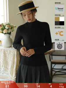 High Elastic Warm Womens Fleece Lined Base Shirt Slim Fit Long Sleeve Thermal Top Pure Color Straight Cut T-shirt