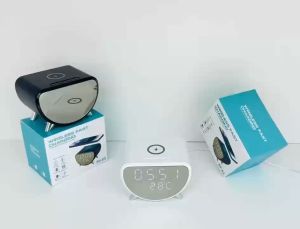 Digital Desk LED Alarm Clock Wireless Smart Phone Charging 3 IN 1 Desk Digital with LED Display Mirror Wireless Phone Charger With Temperature Display/Thermometer 15W Fast Charging Dock Stand Station (SG Local Seller Ready Stock Free Shipping )