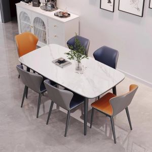 Modern Luxury Restaurant Style Rectangular Rock Board Dining Table Set with Chairs Home Use Compact Apartment Dinner Table