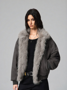 A chock | Warm Suede Down Jacket with Fur Collar Women