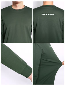 Mens Training Fitness Long Sleeve round Neck T-Shirt Quick Dry Breathable Outdoor Sportswear Wear Resistant Green Grey Top