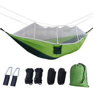 Outdoor Camping Hammock With Mosquito Net Lightweight Portable Hanging Bed Anti-Roll Swing For Beach Hiking Travel With Bag