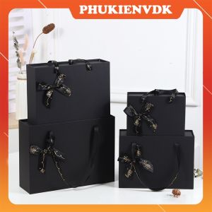 Hộp Quà Sinh Nhật Hộp Quà Tặng Kèm Túi Màu Đen Gắn Hoa Đỏ Cao Cấp