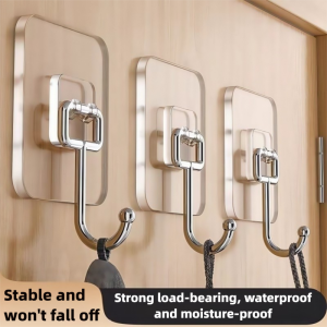 Big Size Hook Self-Adhesive PVC Stainless Steel Transparent Multi-Purpose Wall Holder Door Rack Kitchen Storage Organizer Home