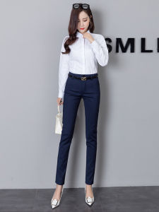 กางเกงขายาวทรงตรงผู้หญิงบาง เอวกลาง ทรงสลิมฟิต กางเกงขายาวทรงปากกา สไตล์เกาหลี กางเกงขายาวทรงตรงสำหรับผู้หญิง