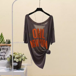 Casual White Short Sleeve V-Neck T-Shirt Womens Summer Beach Vacation Loose Fit Printed Top Transparent Oversize Back Design