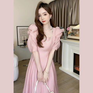 QFN | Goddess Elegant Pink Bubble Sleeve Dress