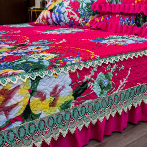 Crystal Milk Fiber Bed Skirt Three-Piece Set Cotton Padded Thickened Warm Non-Slip Coral Flannel Bedspread One-Piece All-Inclusive New