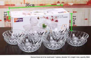 Crystal Glass Bowl For Home Diamond Bowl Plate Six-Piece Gift Box Large Salad Bowl Fruit Fishing Egg Beating Gift Gift