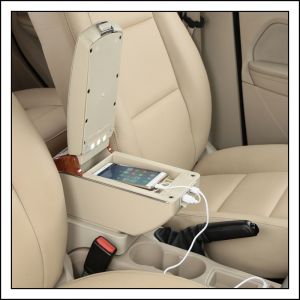 Car Honda Fit Jazz GE Arm Rest Center Console Box Armrest Seat Gap Organizer Storage Box Hand Rest Cushion Cup Drink Holder Compartment Elbow Rest with Phone Charging USB Interface