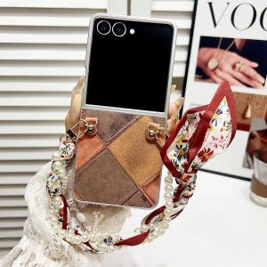 Retro Color Leather Wrist Strap Phone Case for Samsung Galaxy Z Flip 8 7 Flip8 Flip7 Shockproof Protective Hard Shell Back Cover