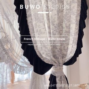 YYBAIO | Vintage Floral Lace Black Ruffled Curtain