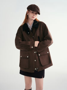 DUSHU | Color Block Suede Slimming Jacket