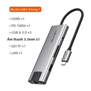 CABLETIME 9 Trong 1 USB C Hub Adapter 4K HDMI Splitter RJ45 Ethernet SD/Đầu Đọc Thẻ TF PD 100W Đế Cắm Cho MacBook Pro Type-C