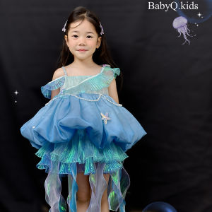 Luminous Jellyfish BabyQlovely Original Design Childrens Dress Fluffy Skirt Summer Wear Polyester Fabric Girls Dress