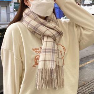 Korean Style Cashmere Tassel Gingham Couple Scarf Female Fall and Winter 2024 New Warm Student Shawl Neck Protection Scarf