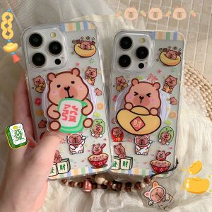เคสโทรศัพท์มือถือแบบครอบเต็มพร้อมขาตั้งแม่เหล็กน่ารักและสร้างสรรค์สำหรับ iPhone 17 pro รุ่นใหม่ 15 สร้างสรรค์ 14 pro สำหรับผู้หญิง 13 ยอดนิยม 15 pro Max ป้องกันการตกหล่น