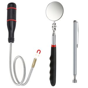 Bộ 3 Gương Kiểm Tra Xoay 360 Độ Có Thể Kéo Dài Với Thanh Nam Châm Có Thể Mở Rộng Dành Cho Bộ Dụng Cụ Thợ Cơ Khí Ô Tô