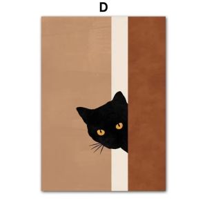 Minimalism Cute Peeping Black Cat Funny Cat Face Modern Poster and Prints Canvas Printing Wall Art Picture for Living Room Decor