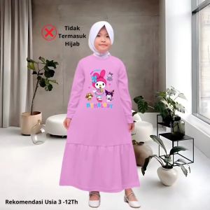 Baju Gamis Anak Terlaris Pakaian Fashion Muslim Terbaru Motif My Melody And Friends Viral Usia3-12th