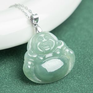 TIMESWIND with Certificate Natural Burmese Jade Green Ice Buddha S925 Pendant Necklace for Women Y1N