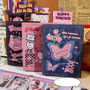 MKEB 3นิ้วค่ะ อัลบั้มรูปผีเสื้อ ตัวป้องกันป้องกัน ใบหลวม สะสมสมุดบันทึกอัลบั้ม คาวาอิ แมวการ์ตูนแมว ตัวยึดโฟโต้การ์ด รูปถ่ายโน้ตบุ๊ค