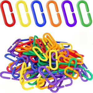 100/200/300pcs Plastic C Clips Hooks Chain Links - Interchangeable Rainbow C-Links for Pet Parrot Parakeets Rat Sugar Glider Sma