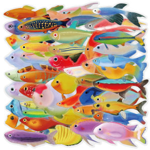 50-Piece Set Ocean Cartoon Fish Stickers Pet Material Decorative Waterproof Decals for Phone Case Journal Fridge Decoration