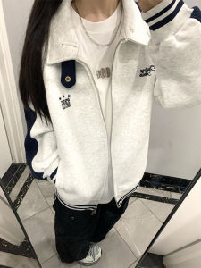 American High Street Color Block Baseball Jacket Womens Spring Autumn Loose Couple Zipper Open Cardigan Outerwear