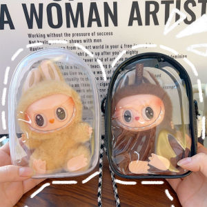 Labubu Sit Party 15cm Cotton Doll Crossbody Bag Pvc Labubu Walking Baby Dustproof Storage Bag Travel Walking Doll Display Bag