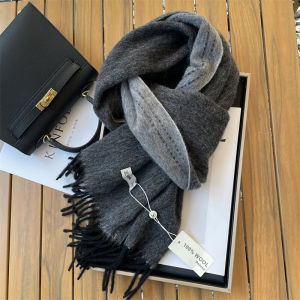 Pure Wool Scarf Womens Double-sided Long Design Winter Warm Neck Warmer Korean Style Solid Color Stitching Versatile Accessory