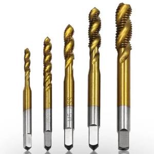 5pc Titanium Coated HSS Spiral Flute Screw Threading Taps Drill Tools For Machine Metals M3 M4 M5 M6 M8 Metric Hand Tool